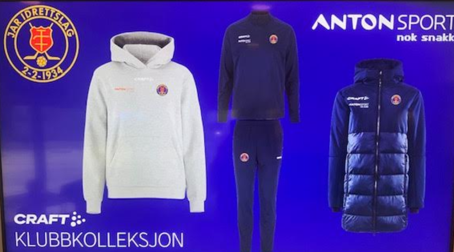 Infoskjerm som viser klubbkolleksjonen til Jar idrettslag